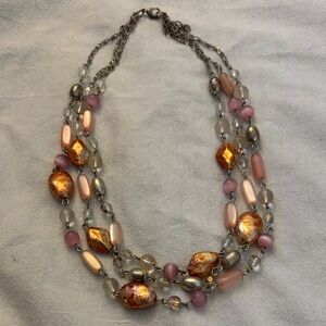 Vintage Pink & Orange Triple-Strand Beaded Necklace 1